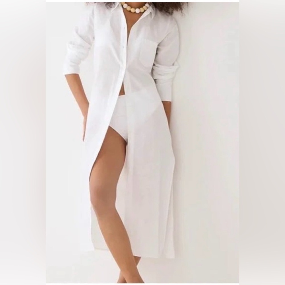 J. Crew Classic White Beach Cover Up Shirt Dress Size XS